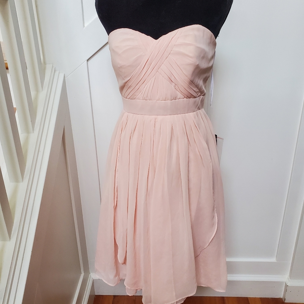 Soft Pink Chiffon Strapless Bridesmaid's Dress